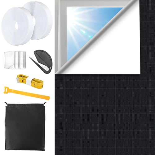 Zindoo Verdunkelung Fenster 60x120cm mit 2mx20mm Weiß Klettverschlüssen, 100% Lichtundurchlässig Dachfenster Verdunklungsrollo Sonnenschutz Hitzeschutz, Tragbare Reise Verdunklungsstoff