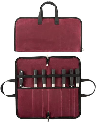 Knife Roll,Knife Bag with 7 Slots,Heavy Duty Waxed Canvas knife Case,Portable Chef Knife Roll Bag For Kitchen Cooking.Cutlery Knives Holders Protectors,Chef Knife Carrying Case For Travel & Camping