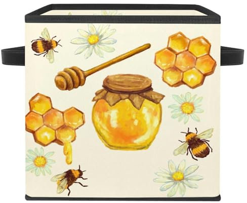 VAPOKF Boîte de rangement pliable en tissu cube avec poignées pour jouets, vêtements, livres, placard, chambre à coucher, maison – Pot à miel avec nid d'abeille