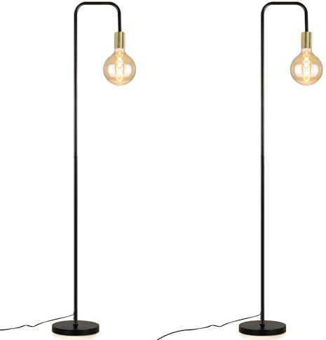 CBJKTX 2ER Stehlampe Wohnzimmer Vintage Standleuchte Schwarz Gold mit | Fußschalter Industrial Metall Stehleuchte Design Wohnzimmerlampe für Schlafzimmer Büro (Ohne Leuchtmittel)