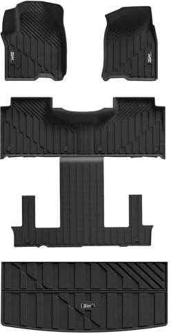 3W Floor Mats & Cargo Liner Fit for 2021 2022 2023 2024 2025 2026 Chevy Tahoe/GMC Yukon/Cadillac Escalade 7 Seat, TPE All Weather Custom Fit Car Accessories Heavy Duty Rubber Full Set Trunk Mats