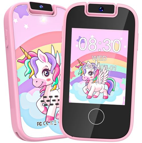 Dhapy Smartphone per Bambini, Telefono Touch Screen per Bambini, Lettore Musicale MP3, Giocattolo Educativo con Scheda SD 8G, Rosa