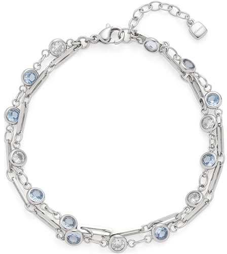 JEWELS BY LEONARDO Armband Vicky • Arm-Kette aus silberfarbenem Edelstahl • Kombination aus facettierten Glassteinen in zartem Blau und Weiß • 19-22 cm Länge • Schmuck Geschenk für Frauen • 024939
