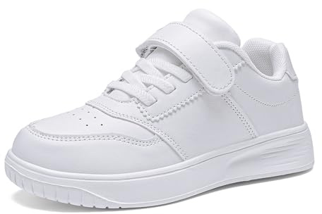 KKTOTO Kids White Trainers School Boys Shoes for Girls Fashion Lightweight Sports Running Sneaker Size 4 UK