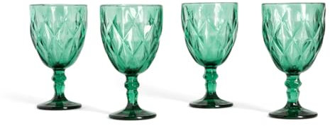 HOMLA LUNO Weingläser Set, 4 Stück, 340ml, Grün, Hochwertiges Glas, Spülmaschinenfest