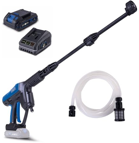 Scheppach C-HPG35-X Nettoyeur haute pression sans fil, pression 35 bar, débit 180 l/h, buse auto-amorçante et réglable, tuyau de 6 m, série IXES 20 V, avec batterie 2 Ah et chargeur