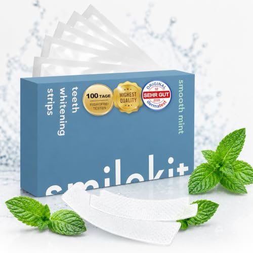 21 Tira Blanqueadora Diente,Blanqueador Dental con Menta Natural,Suave Whitening Teeth Strips,Dental Blancos Seguro para Esmalte Refresca Respiración,eliminación de manchas profundas-azul