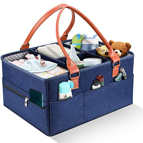 Bebé Pañales Caddy Cesta De Almacenamiento Bolsa Plegable Organizador Fieltro Con 5 Separador Desmontable Y 10 Bolsillos Invisibles Para Recién Nacido Coche Viaje