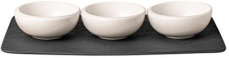 Villeroy & Boch - NewMoon Dipschale 4-teilig Weiß und Schwarz, Spülmaschinenfest, Mikrowellensicher, Dipschälchen, Bol, Servierteller, Geschirr Set für Sushi, Snacks oder Tapas, Premium Porzellan