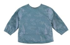 Noukie's - Bavoir à manches Imperméable Ciré pour Bébé - Facile à Nettoyer et Résistant aux Taches - Idéal pour les Repas et Activités - 3 à 6 mois - Bleu