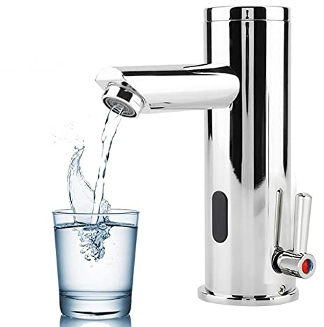 LUNEZY Bathroom Sink Tap Single Handle Basin Faucet, Water-tap Copper AUTO Infrared Sensor Hot and Cold for Bathroom Kitchen, Single Handle Chrome Brass Water Mixer Tap Basin Taps