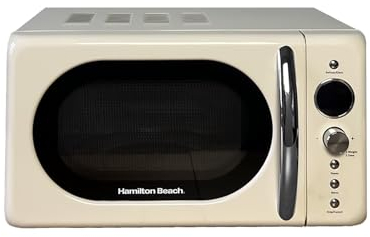 Hamilton Beach 20L Retro Microwave, Compact, 8 Presets, 60 Min Timer, Express Cooking, Child Lock, LED Display, Defrost, 700W - HB70H20C, Cream