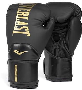 Guanti da Boxe Everlast Elite 2 10oz, Oro/Nero, per Sacco, Allenamento e Sparring, Chiusura a Strappo, Barra Ergonomica, Schiuma a Strati - Autentico Everlast