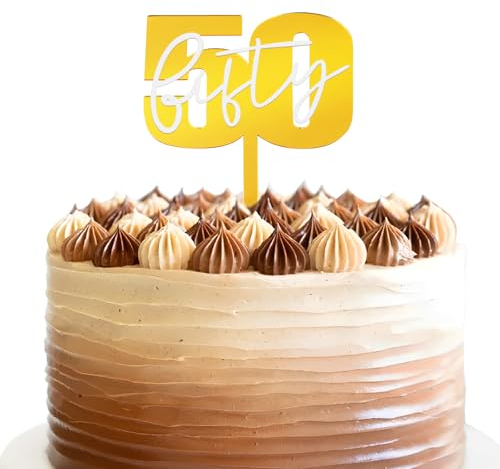 Number 50 Cake Topper Double Layers Design 50th Birthday Cake Topper Gold Acrylic Fifty 50 Cake Pick Decoration for Birthday Anniversary Party Supplies (50)