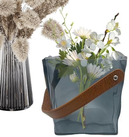Bexdug Vasi da borsetta per fiori, vaso a forma di borsa, Vaso da fiori a forma di borsa pieghettata con manico, Vaso da fiori con borsa pieghettata estetica da 6,1x5,59 pollici Vaso fresco e carino