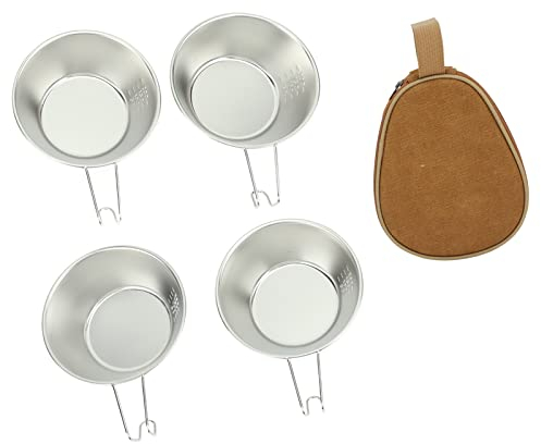 Piatto da Zuppa Tradizionale Coreano in Acciaio Inossidabile con Manico a Scodella per Campeggio, Escursionismo, Picnic, Confezione da 4 per Ramen, Vino di Riso (Tipo 1)