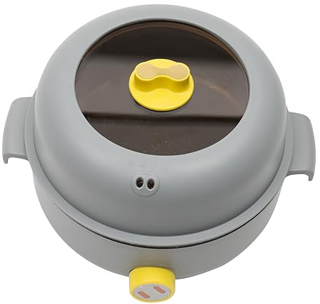 1,5 l elektrisk varmkanna med ångkokare, ångkokare, non-stick minielektrisk stekpanna, för matlagning, för stekning/ram/fondu/soppa, för sovsal/camping/hus (grå-gul)