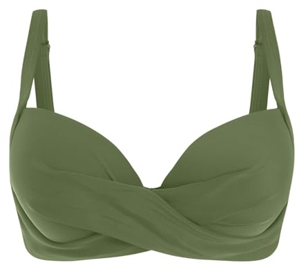 Bikini Oberteil Push Up Crossover Bikinioberteile Schwarz für Damen Große Brüste Schnell Trocknend Wickeloptik V Ausschnitt Bademoden Sexy Neckholder Bikini Top Gepolstert Sommer Strand Swimsuits