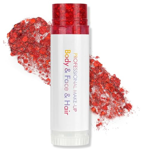 AOOWU Paillettes Visage Corps Festif - Flash Stick Rotatif Éclat Persistant pour Fêtes Musicales & Soirées - Sans Collant, Sécurité pour Peau Sensible,Rouge,15g