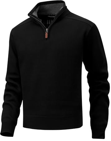 CoXuantion Maglioni da Uomo 1/4 di Zip Soft Warm Pullover Invernale Lavorato a Maglia Sweater Collo Alto Caldo in Pile Maglioni Slim Fit Maglione Maniche Lunghe L,Nero