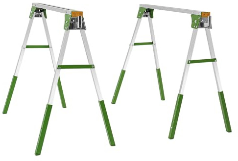 Arbetsbock, set med 2, höjdjusterbar sågbock, hopfällbar bock med 1 200 kg bärkraft, metallbck för lager, fabriker, trädgårdar, träplatser (grön)