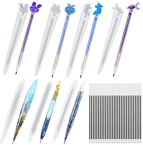 Waitamo Resin Moulds, 7Pcs Pens Silicone Mould with 30 Pen Refills Ballpoint Pen Molds for Epoxy Resin Casting DIY Crafts Campus Gifts