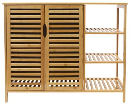 Zalydala Armario para debajo del lavabo de bambú, 100 x 35 x 80 cm, con puertas de láminas y ventilación, para salón y dormitorio (armario doble grande)