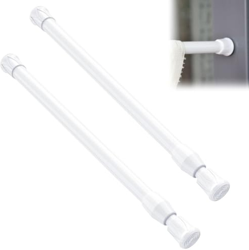 2 Pezzi 25-40 cm Asta Tenda Telescopica Fissaggio Senza Trapano, Asta per Tende con Molla a Pressione, Bianco Bastone Tenda a Pressione, Diametro 13 mm, per Finestre Soggiorno Negozio Armadio