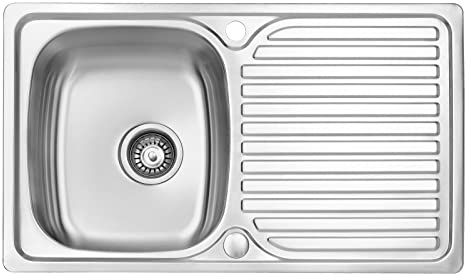 JASSFERRY Évier de cuisine Cuve simple, Acier Inoxydable, Égouttoir réversible, avec crépine