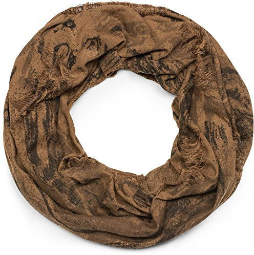 styleBREAKER Loop sjal mönstrad i destroyed vintage använd look, tubhalsduk, unisex 01016150, konjak, One size
