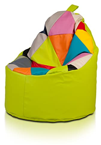 Ecopuf Yoko | Pouf a Sacco Patchwork Design | Puff Poltrona Sacco in Ecopelle per Interni Esterni | Pouf Poltrona con Maniglia | Poltrona a Sacco Relax Dim. 70X75 Cm
