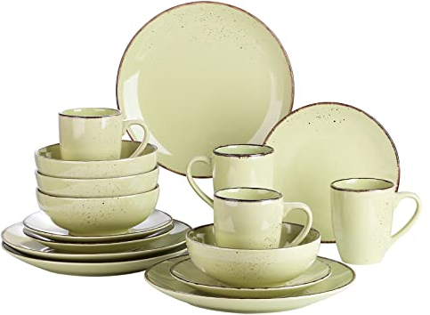 vancasso Tafelservice Set, Navia Geschirrset aus Steingut, 16 teilig Kombiservice, Vintage Aussehen, Natur Design