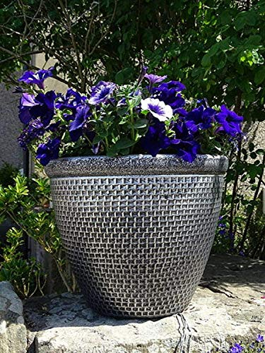 SG Traders 2 X Large Plastic Round Cromarty Plant Pots Flower Pot Planter Garden Decoration Antique Silver 30cm Plant Pot Outdoor Flower Pots Outside Garden Planters Outdoor With Drainage Holes