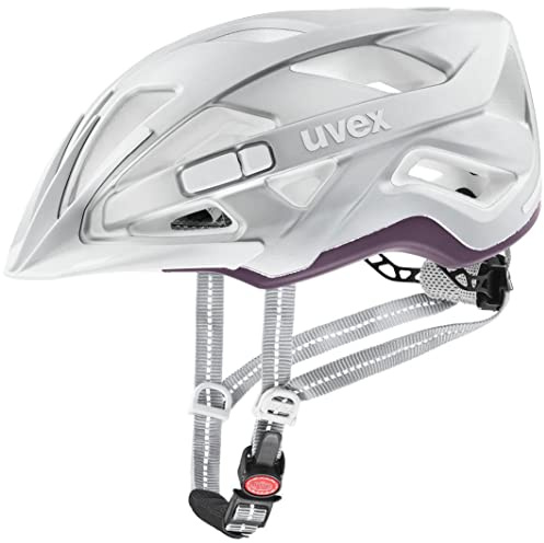 uvex city active - sicherer City-Helm für Damen und Herren - inkl. LED-Licht - individuelle Größenanpassung - silver plum matt - 56-60 cm