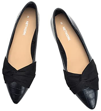 ERLINGO Ballerines pour femme sans lacets, pour le travail, le bureau, confortables, pointues, antidérapantes, avec petit talon, style décontracté, Noir , 38 EU