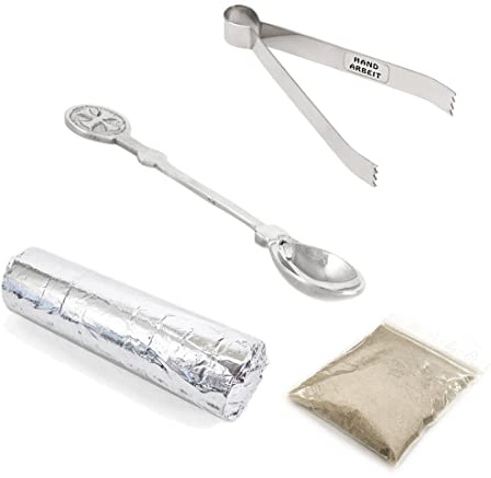 NKlaus Set med 4 stycken rökelseklämma 12 cm rökelsesked 10 bord rökelse kol 40 g rökelsesand 40676
