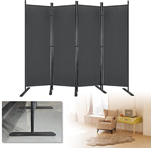 ACXIN Skärm, rumsavdelare, insynsskydd, skiljevägg, 225 x 180 cm, 4 delar, insynsskyddsvägg, väggskärm, vikbar, trädgård, kontor, rumsavdelare, skärmvägg (mörkgrå)