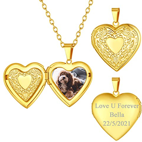 FindChic Personalisierte Ketten Herz Medaillon Zum Öffnen für Bilder Damen Foto Medaillon Aufklappbar Halskette Amulett Anhänger Gravierte Text Schmuck Silber/Gold/Rosegold