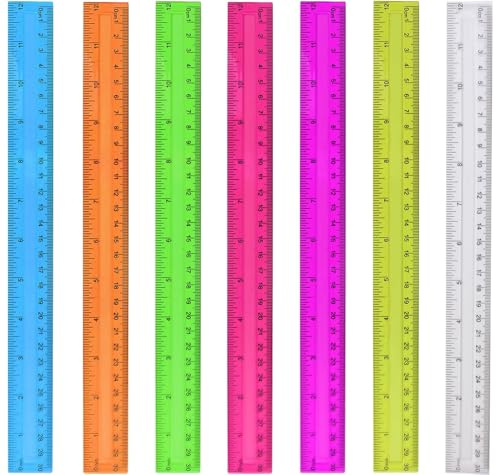 7PCS Clear Ruler, 12 Inch Plastic Rulers for School, Home, or Office, Clear Plastic Rulers, Assorted Colors.
