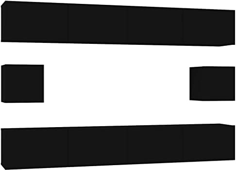 vidaXL TV Schrank Set 6-TLG. Wohnwand Schrankwand Anbauwand Hängeschrank Lowboard TV Möbel Fernsehschrank Wandschrank HiFi-Schrank Schwarz Holzwerkstoff