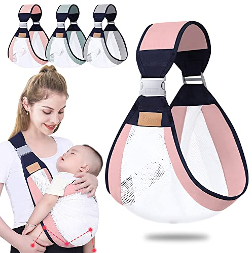 Tyuodna Tragetuch Baby,Babytrage Neugeborene ab Geburt,Verstellbare Babytragetuch mit Dicken Schultergurten,Tragegurt Baby,Baby Carrier für Babys von 0 bis 36 Monaten (Pink (Mesh))