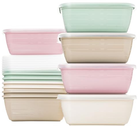QILZO Confezione da 12 contenitori per alimenti da 500 ml, contenitori in plastica per alimenti, senza BPA, adatti per microonde, lavastoviglie, congelatore, contenitori con coperchio