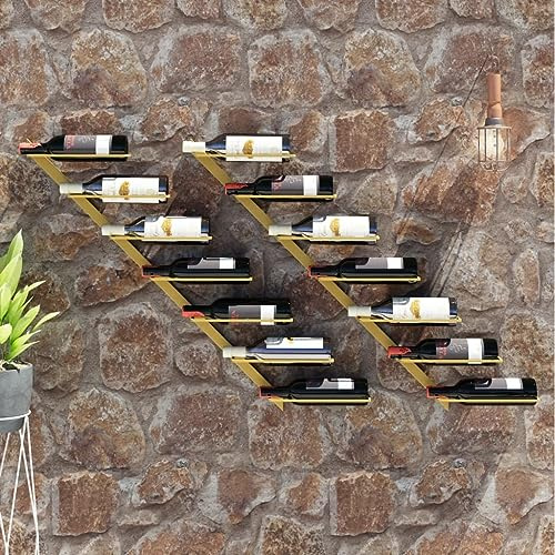 Hovothy Portavini da Parete per 7 Bottiglie di Vino 2 Pezzi 88x8x72 cm Oro in Metallo - Cantinetta Porta Bottiglie Vino Moderno