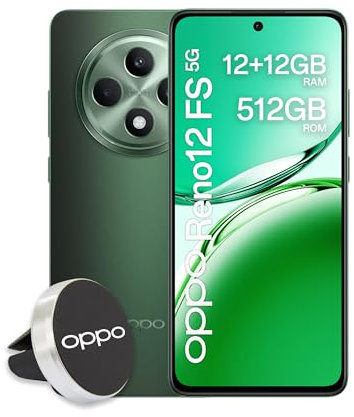 OPPO Reno12 FS 5G AI Smartphone, Tripla fotocamera 50+8+2MP, Selfie 32MP, Display 6.67” 120HZ AMOLED FHD+, 5000mAh, RAM 24GB (12+12) +ROM 512GB, Supporto Auto [Versione Italia], Black Green
