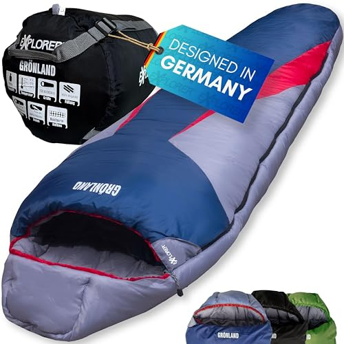 EXPLORER® GRÖNLAND Schlafsack -23°C -5°C [350GSM] 3-4 Jahreszeiten Winter Mumienschlafsack Erwachsene[1900g] 230x82x55cm ideal für Outdoor, Camping, Trekking und Reisen