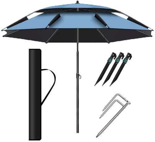 Sonnenschirm Terrasse Strandschirm Windschutz Regenschirm Angelschirm 360° Verstellbarer Parasol portable Campingschirm mit Tragetasche(ø260cm)