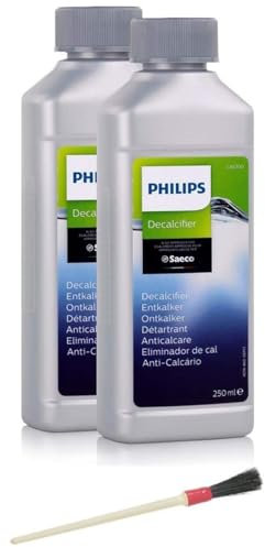 Jpshop Confezione da 2 Anticalcare da 250 ml. Adatto per Philips per Macchine da Caffè Automatiche e con Portafiltro + Pennello Pulizia