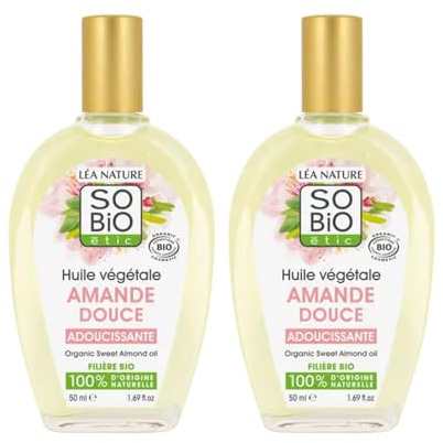 SO'BiO étic | Huile Végétale d’Amande Douce | Nourrit – Apaise – Adoucit | Soin visage, corps & cheveux | Pour tous types de peaux | 100% origine naturelle |Bio & Vegan | Made in France | 2x50 ml