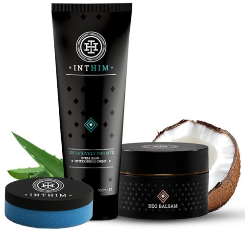 IntHim Enthaarungscreme Intimbereich Männer – Sanfte, gründliche Haarentfernungcreme ohne Rasur + Intim Deo Creme Herren - Natürliche Anti Scheuer Creme mit Langanhaltenden Frische-Effekt