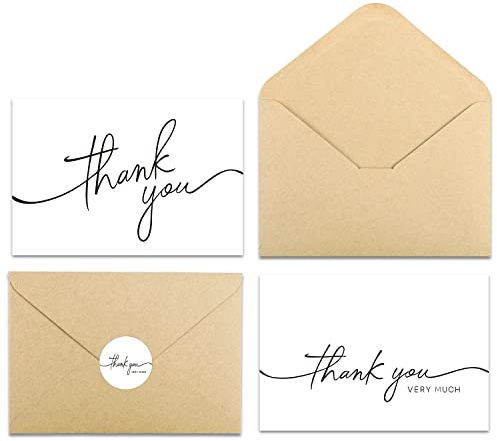 Confezione da 30 biglietti di ringraziamento con buste, 10,2 x 15,2 cm, dall'aspetto professionale, adatti per affari, baby shower, matrimoni, piccole imprese, laurea, addio al nubilato, funerali